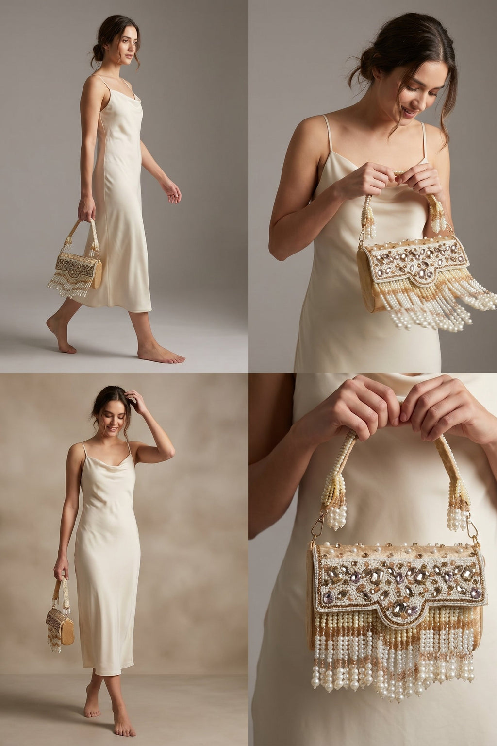 Zarmina Gold Velvet Pearl Potli Sling Bag
