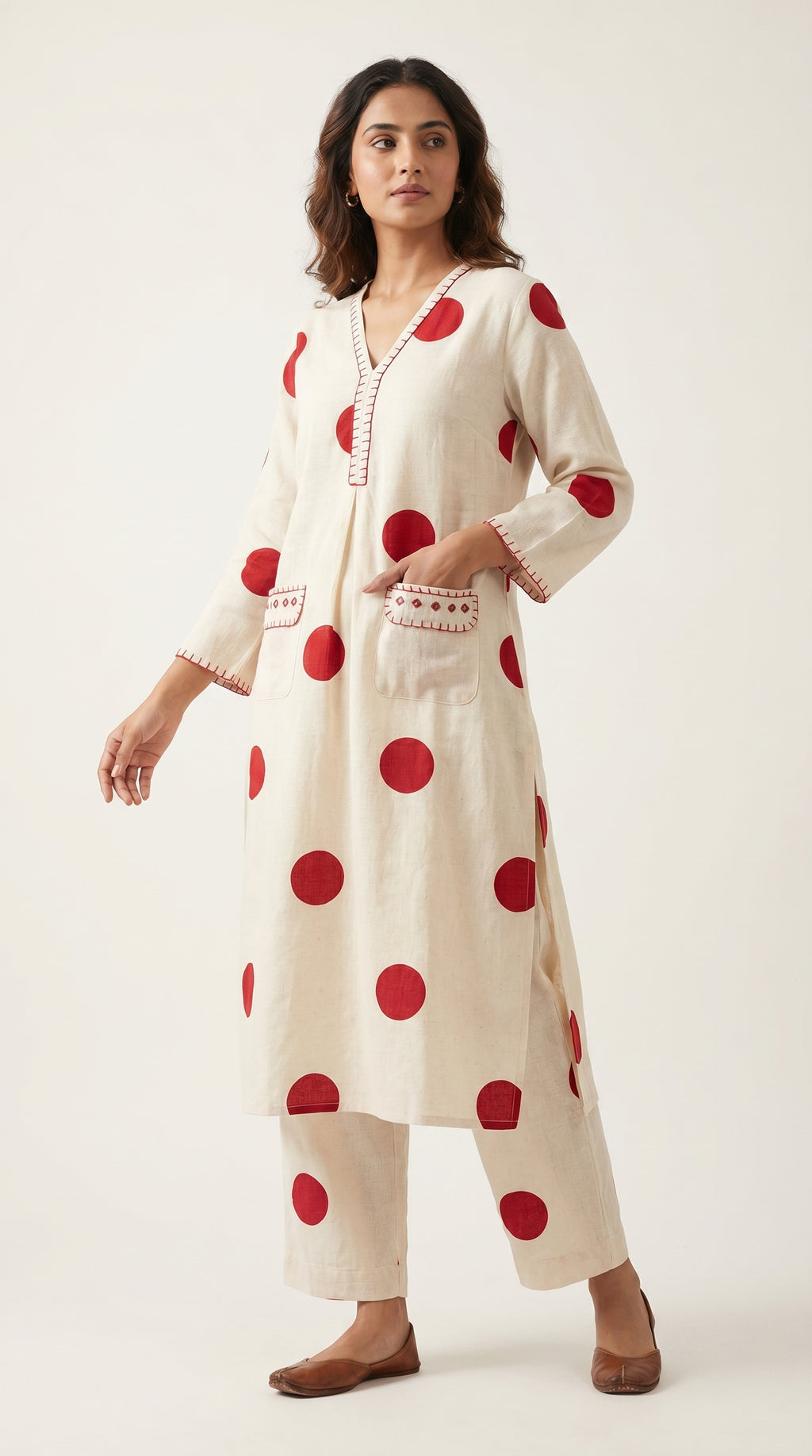 Zareen Ivory Cotton Polka Coord Set
