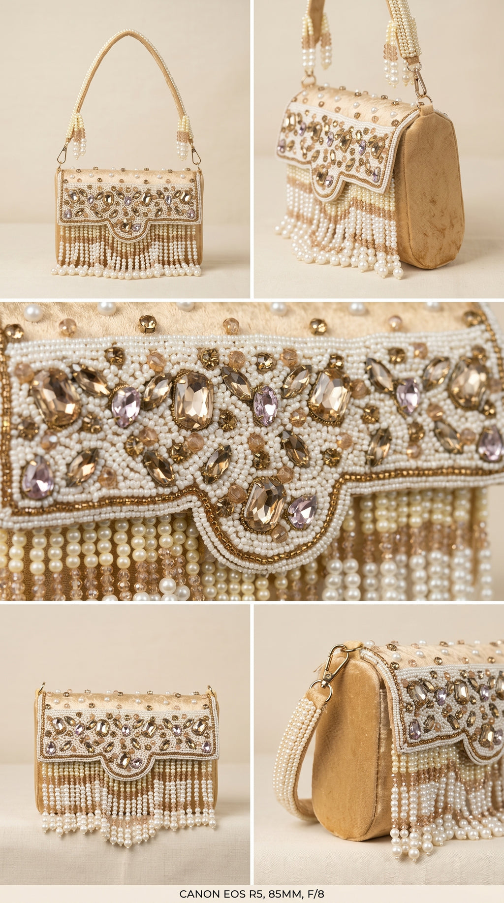 Zarmina Gold Velvet Pearl Potli Sling Bag