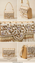 Zarmina Gold Velvet Pearl Potli Sling Bag