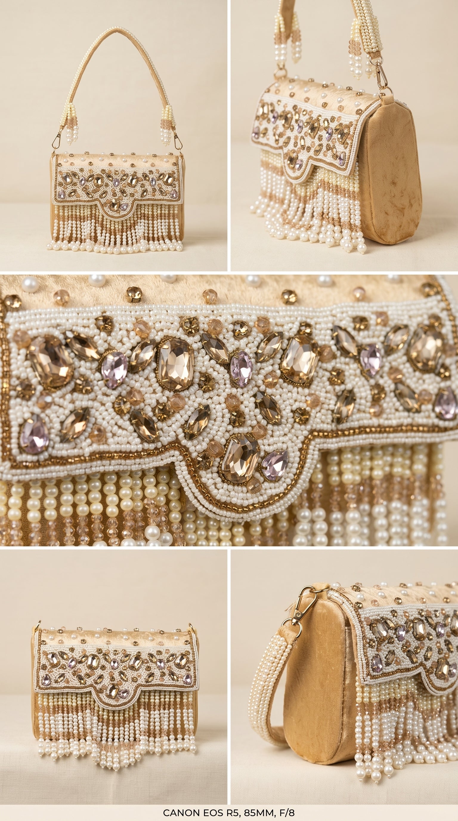 Zarmina Gold Velvet Pearl Potli Sling Bag