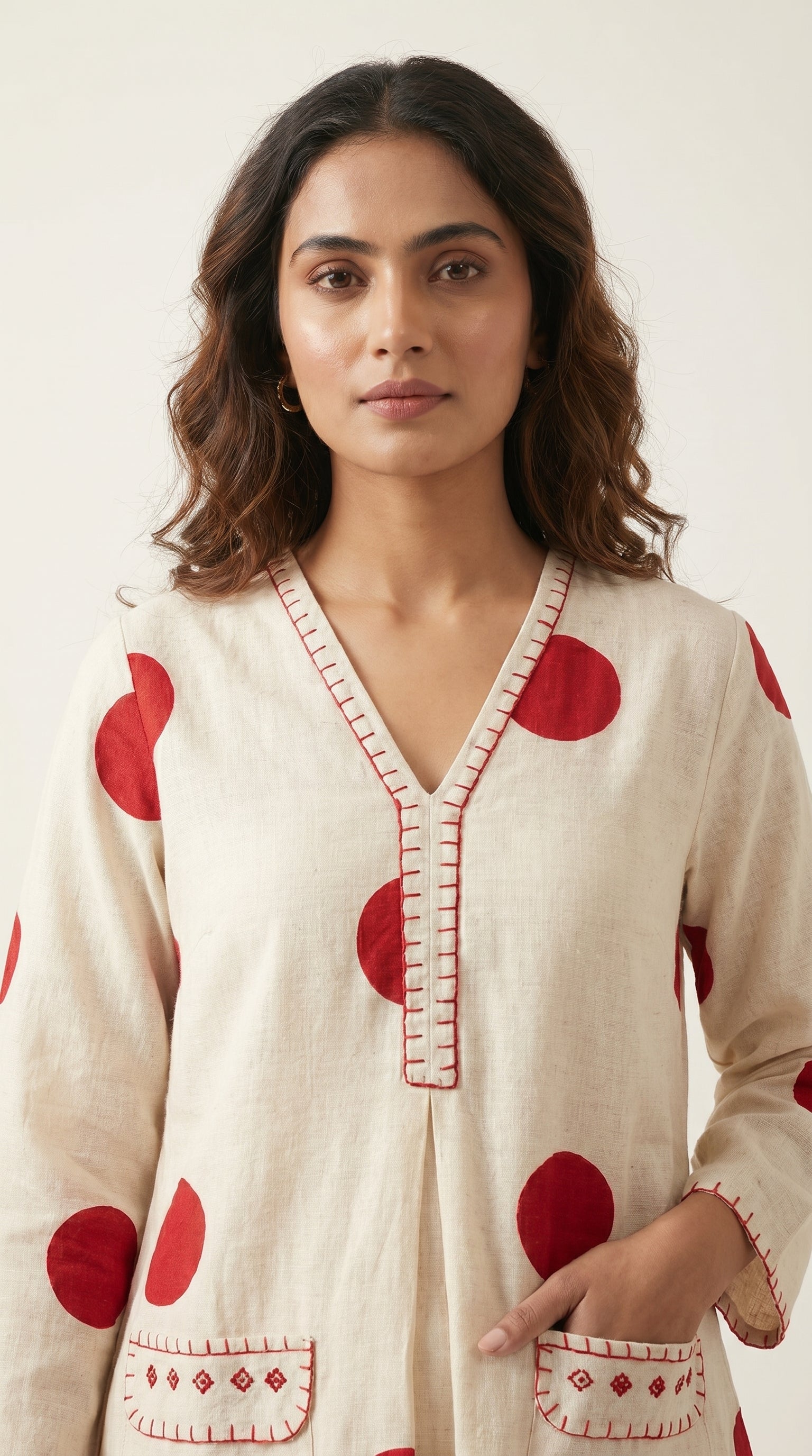 Zareen Ivory Cotton Polka Coord Set