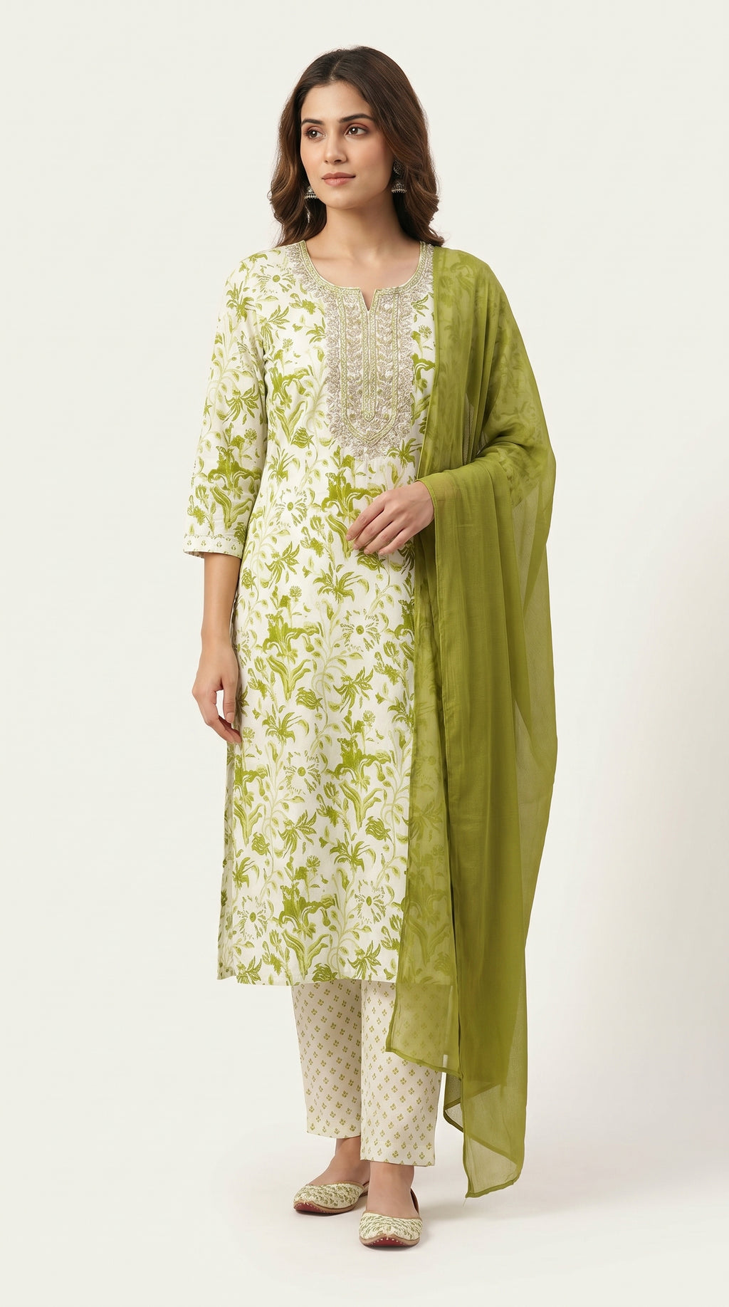 Olive Meadow Embroidered Kurta Set