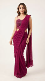 Meher Wine Shimmer Drape Saree with Corset Blouse