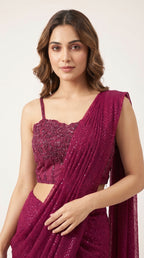 Meher Wine Shimmer Drape Saree with Corset Blouse