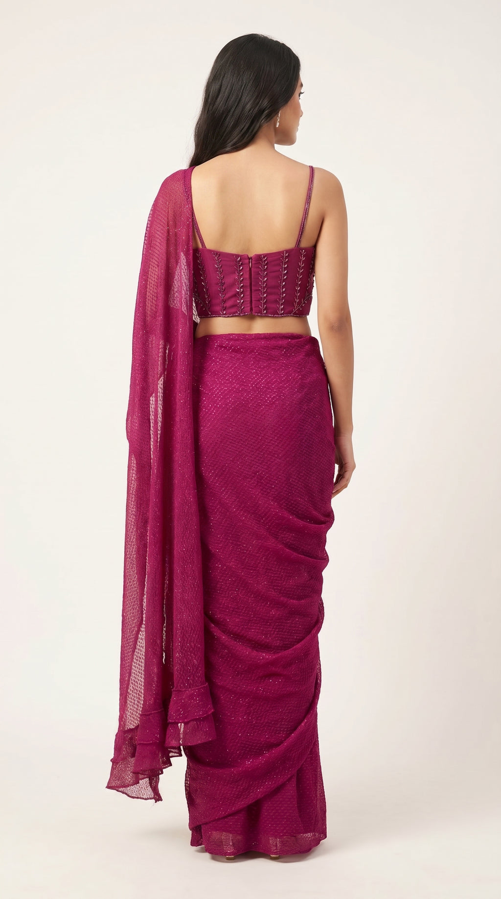 Meher Wine Shimmer Drape Saree with Corset Blouse
