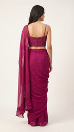 Meher Wine Shimmer Drape Saree with Corset Blouse