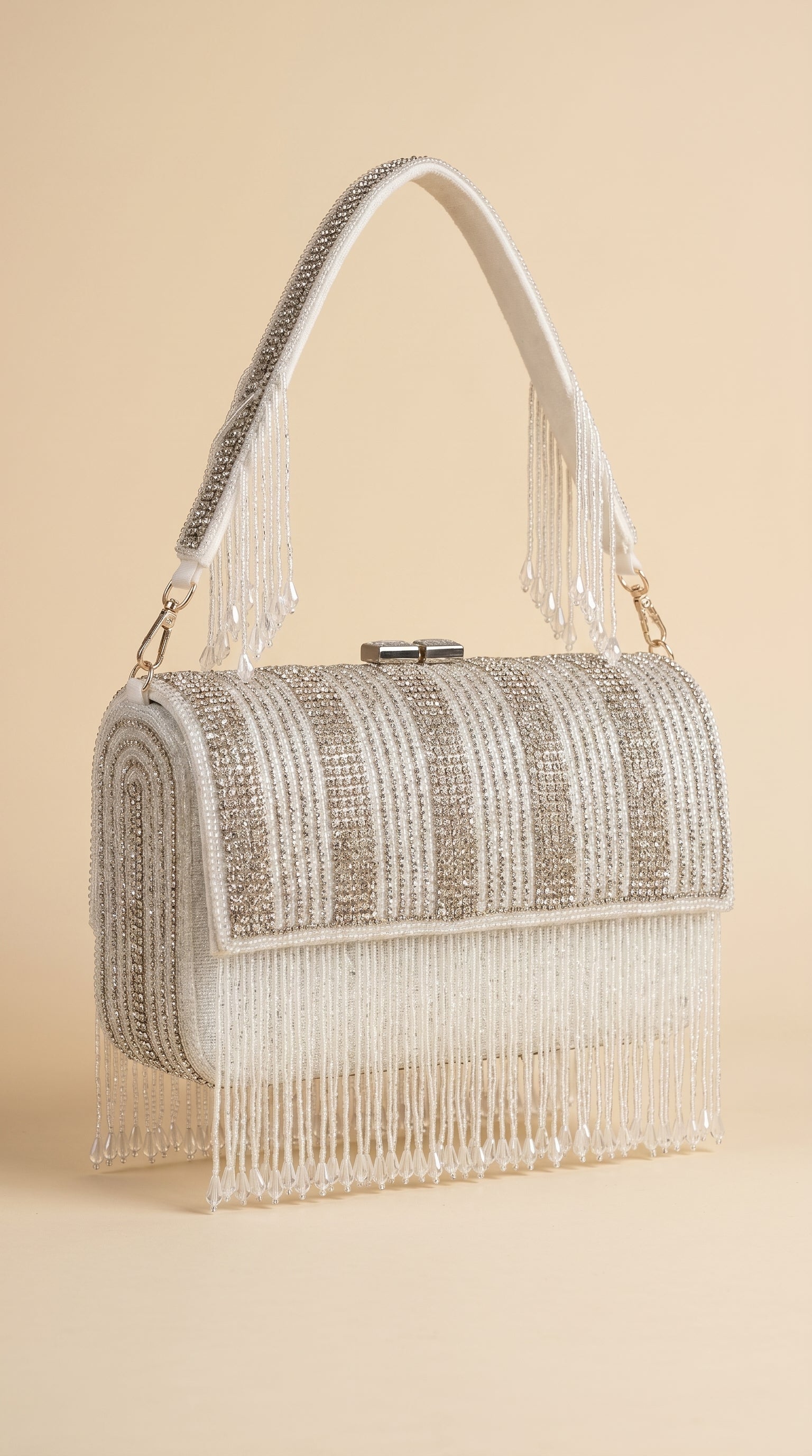 Crystal Cascade Shimmer Fringe Sling Bag