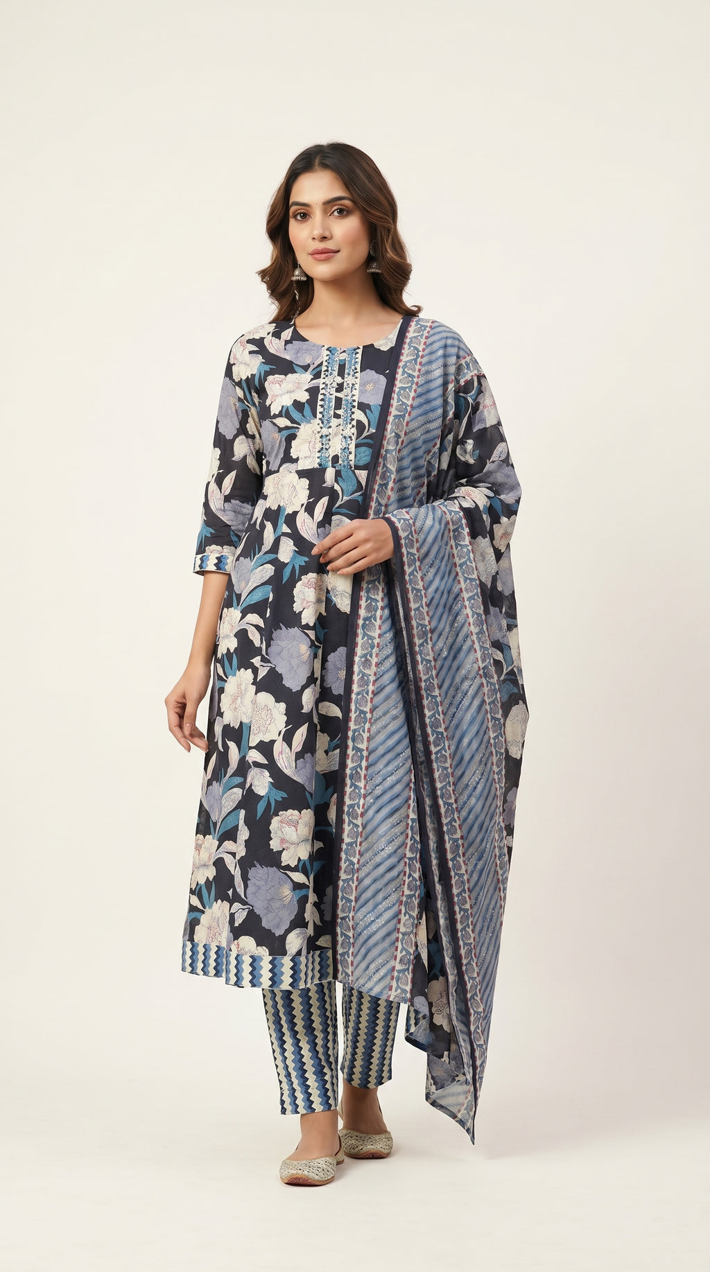 Midnight Peony Flared Kurta Set