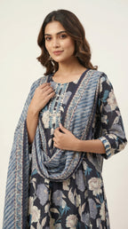 Midnight Peony Flared Kurta Set