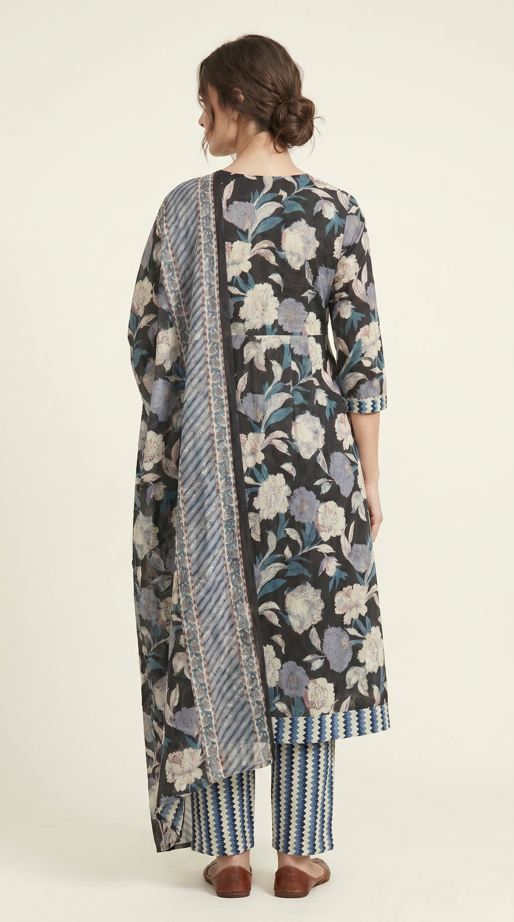 Midnight Peony Flared Kurta Set