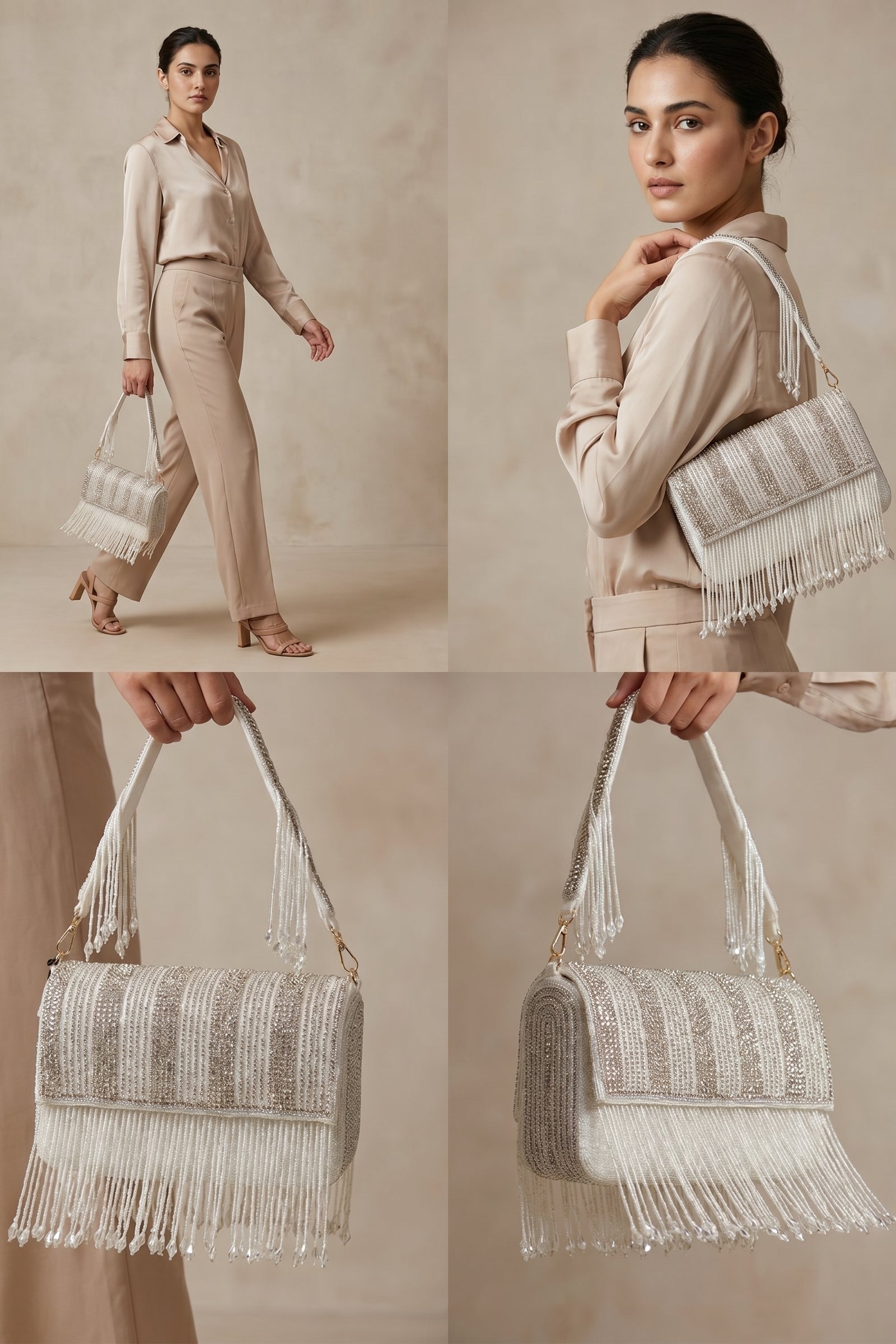 Crystal Cascade Shimmer Fringe Sling Bag