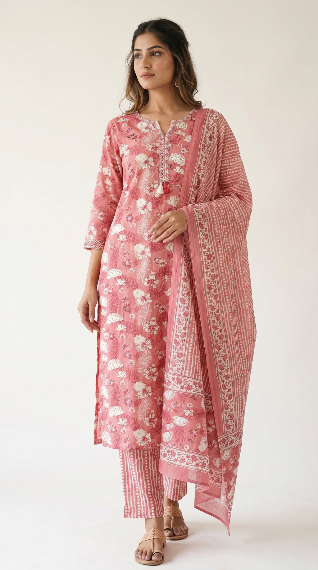 Coral Rose Block Print Kurta Set