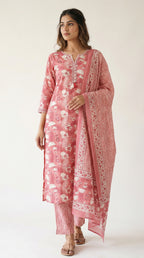 Coral Rose Block Print Kurta Set