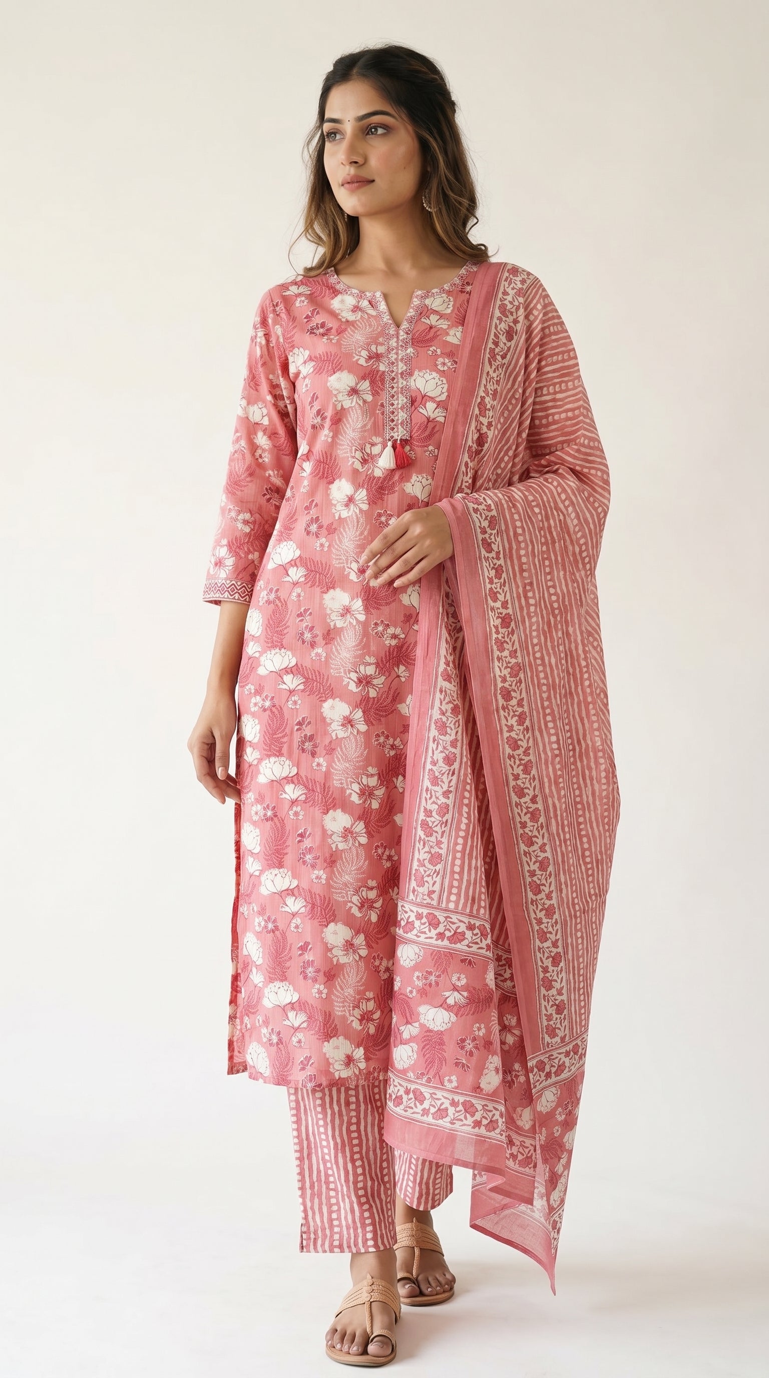 Coral Rose Block Print Kurta Set