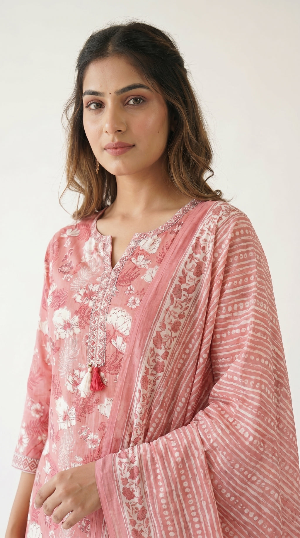 Coral Rose Block Print Kurta Set