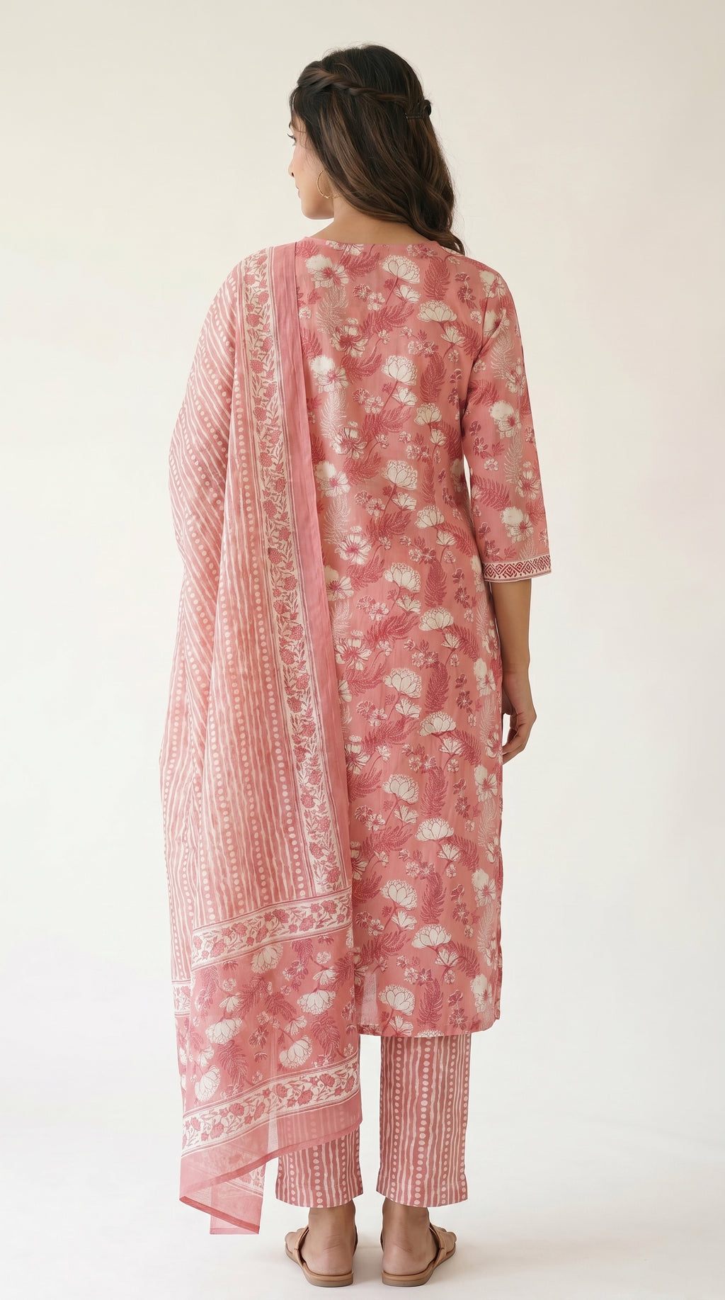 Coral Rose Block Print Kurta Set