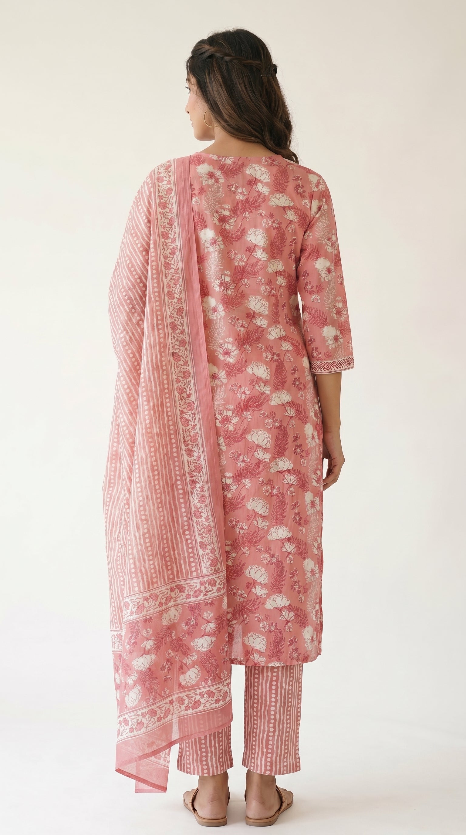 Coral Rose Block Print Kurta Set