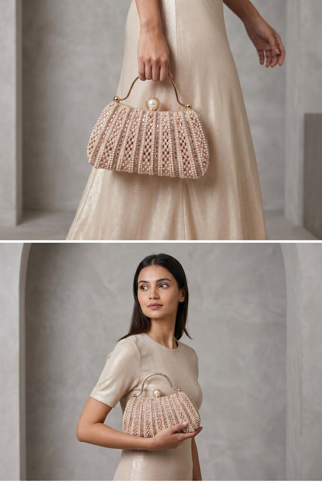 Pearl Royale Handcrafted Champagne Clutch