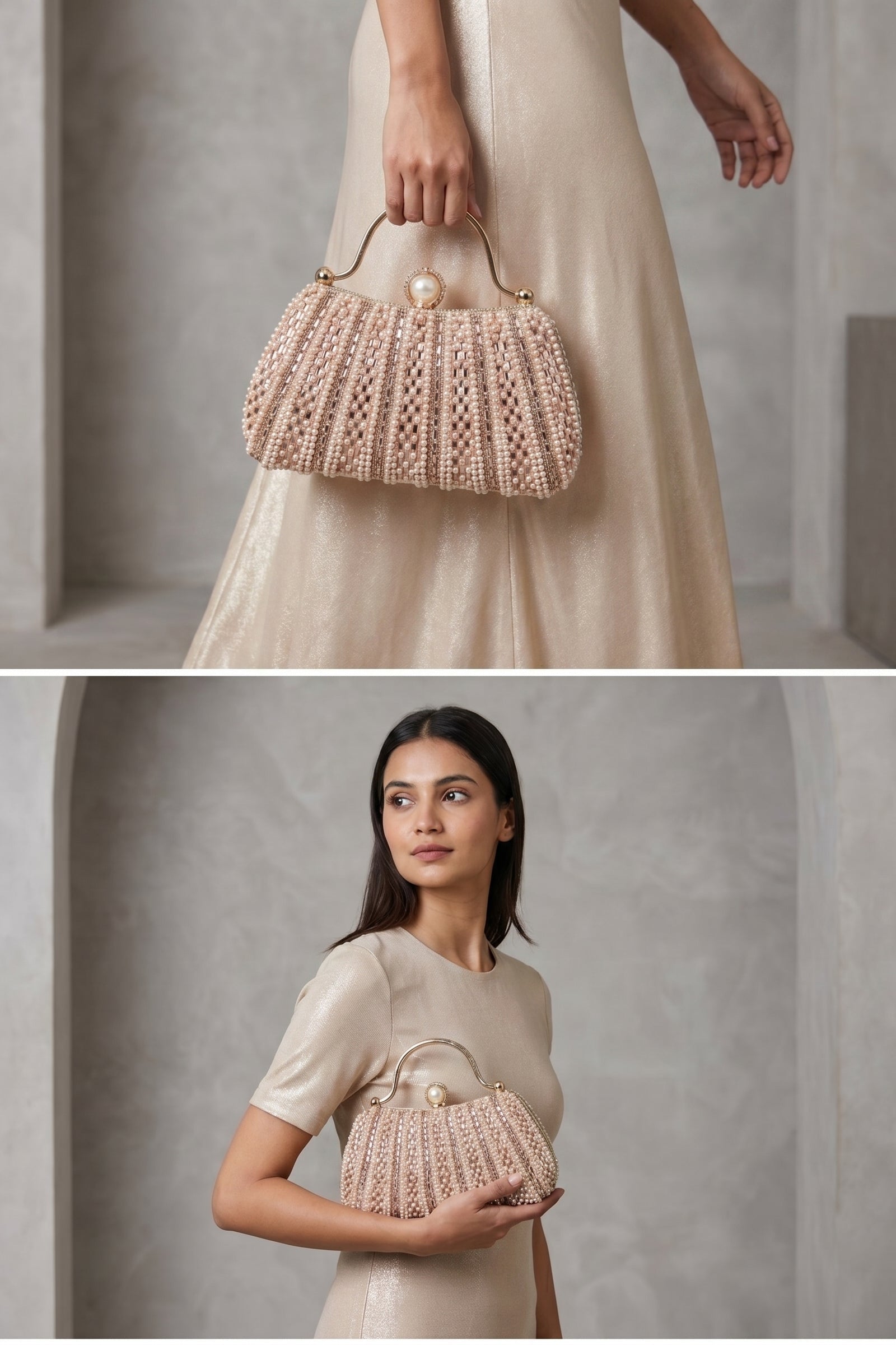 Pearl Royale Handcrafted Champagne Clutch