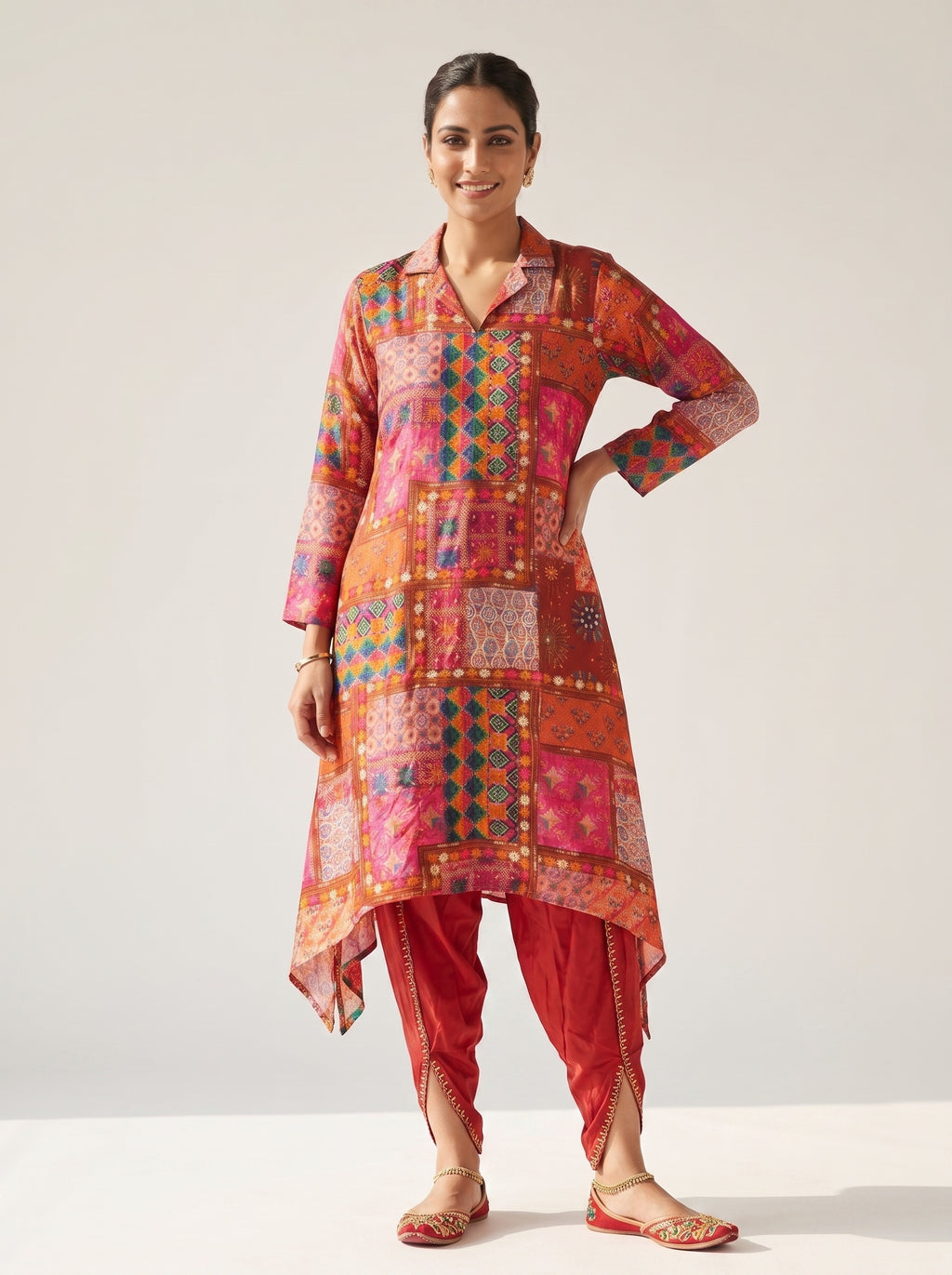 Rangrez Patchwork High-Low Kurta Set