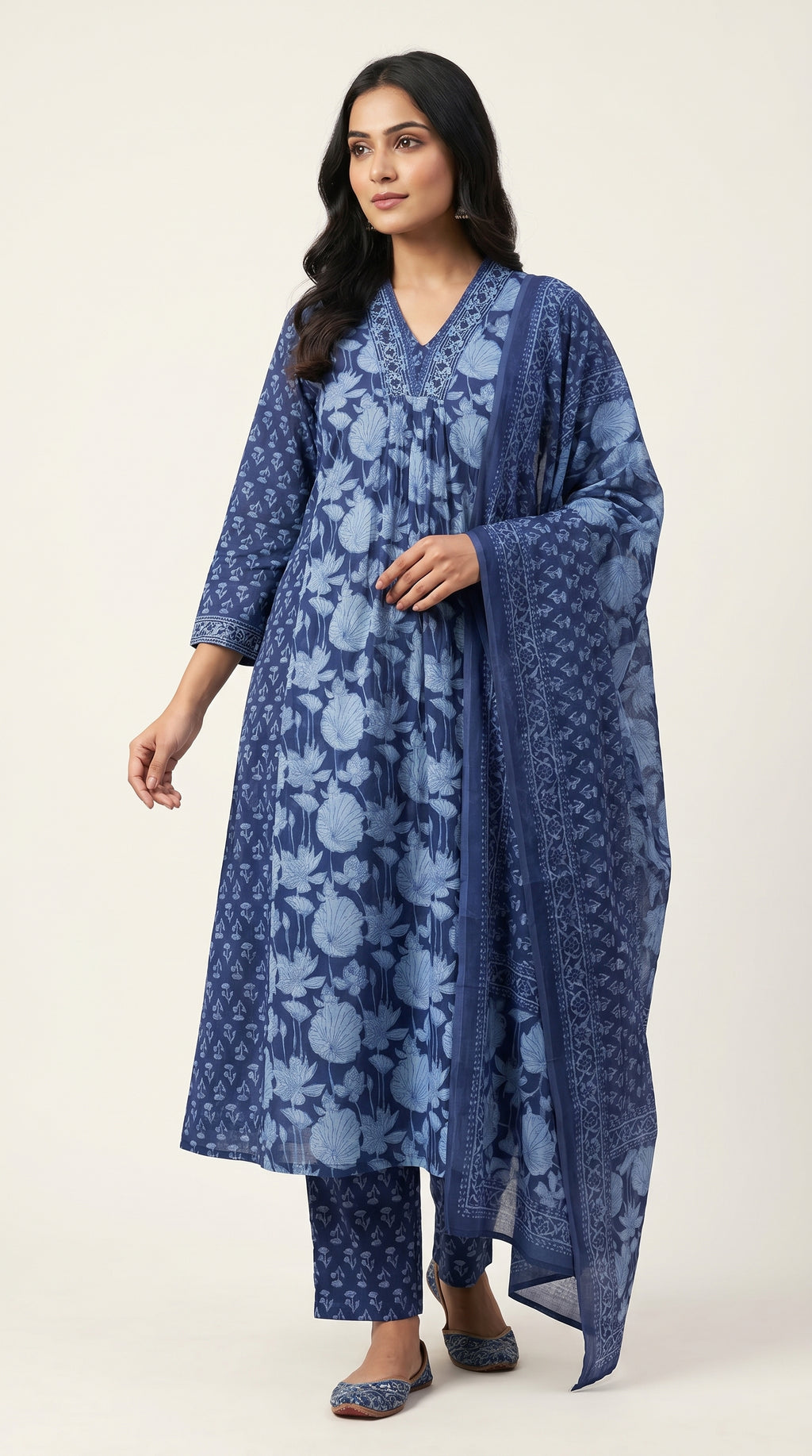 Indigo Lotus Gathered Kurta Set