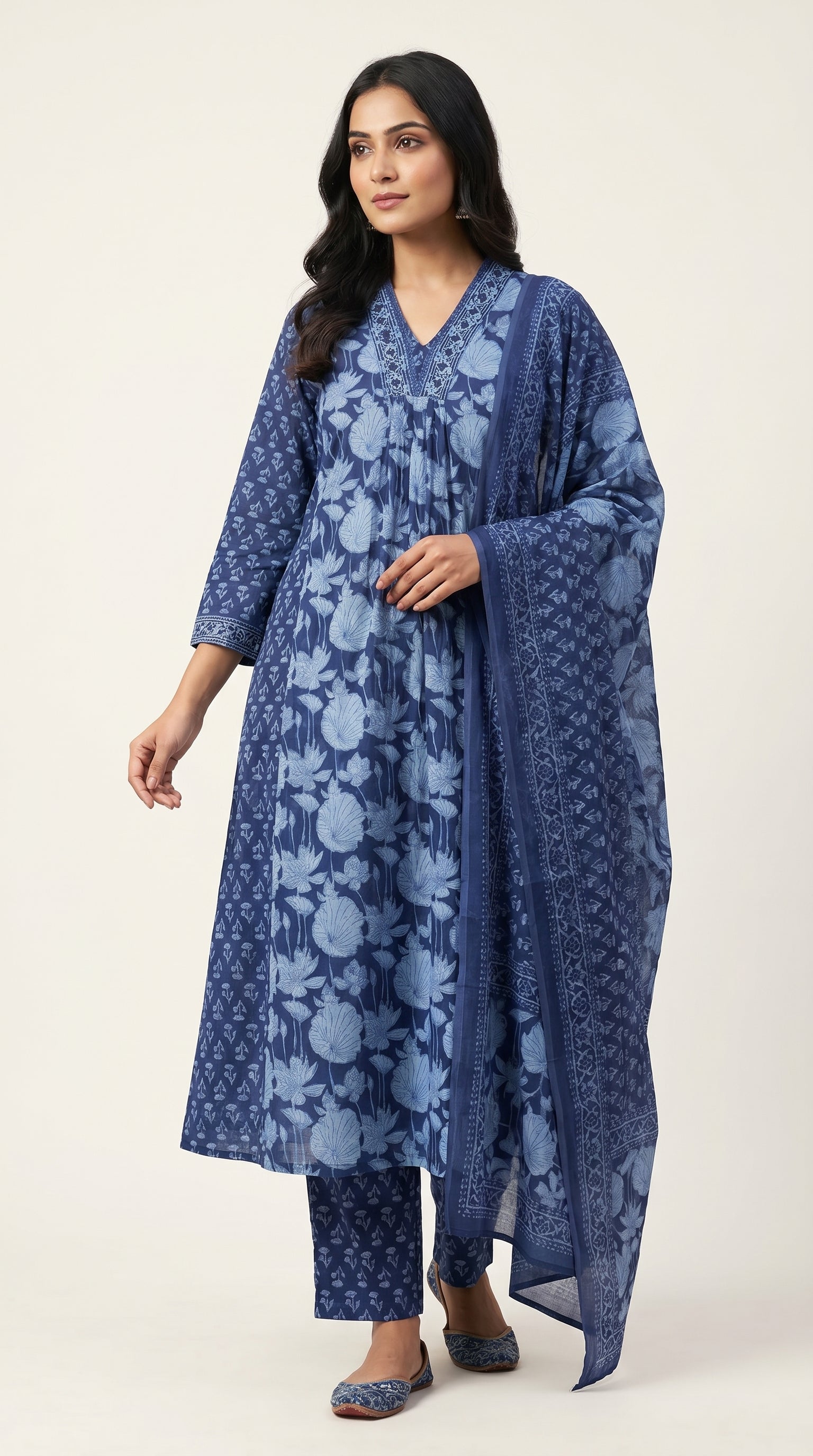 Indigo Lotus Gathered Kurta Set