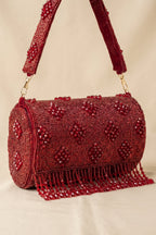 Ruby Radiance Handcrafted Beaded Barrel Bag
