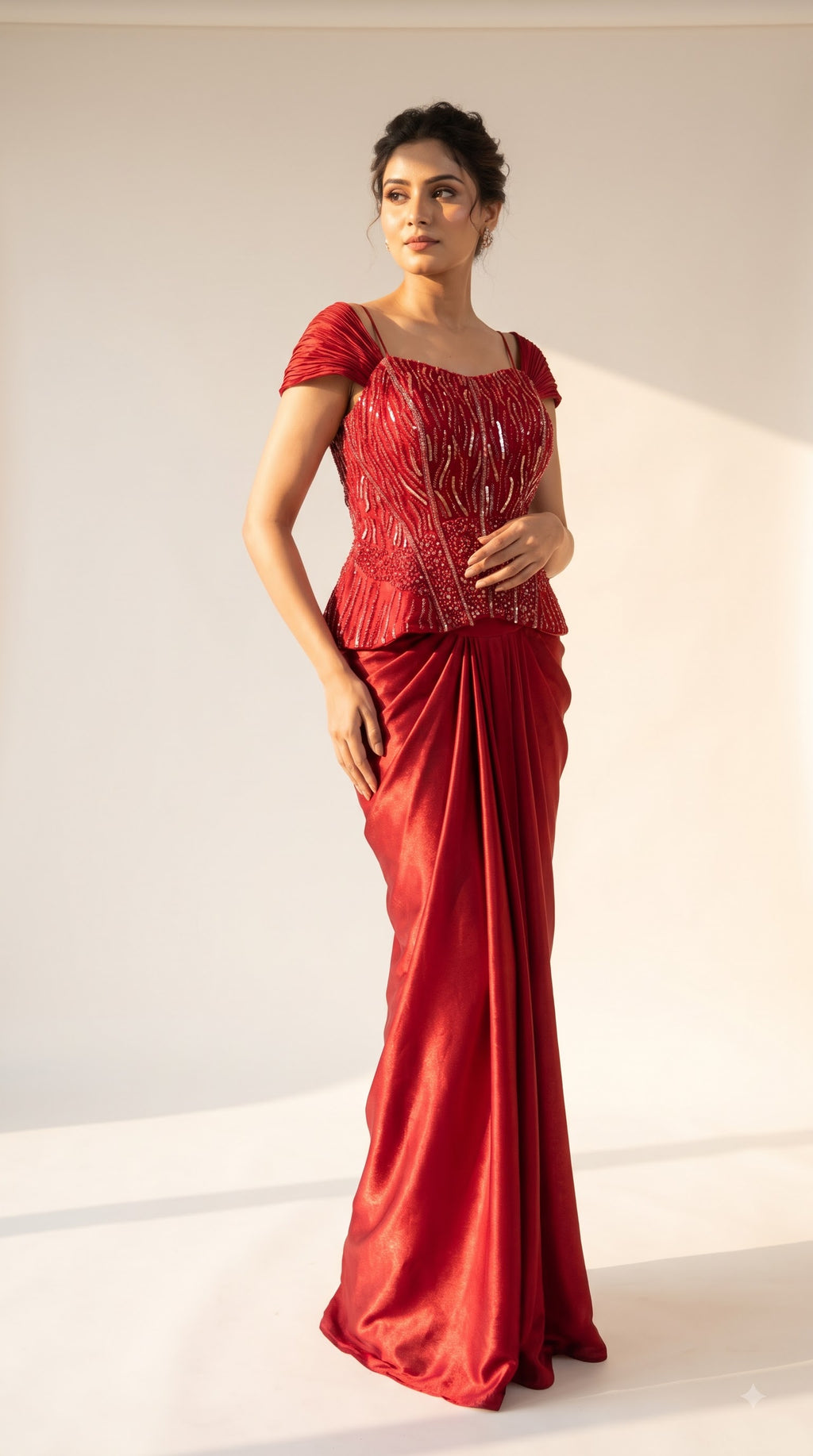 Rooh Crimson Satin Corset Dhoti Dress