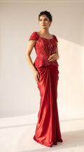 Rooh Crimson Satin Corset Dhoti Dress