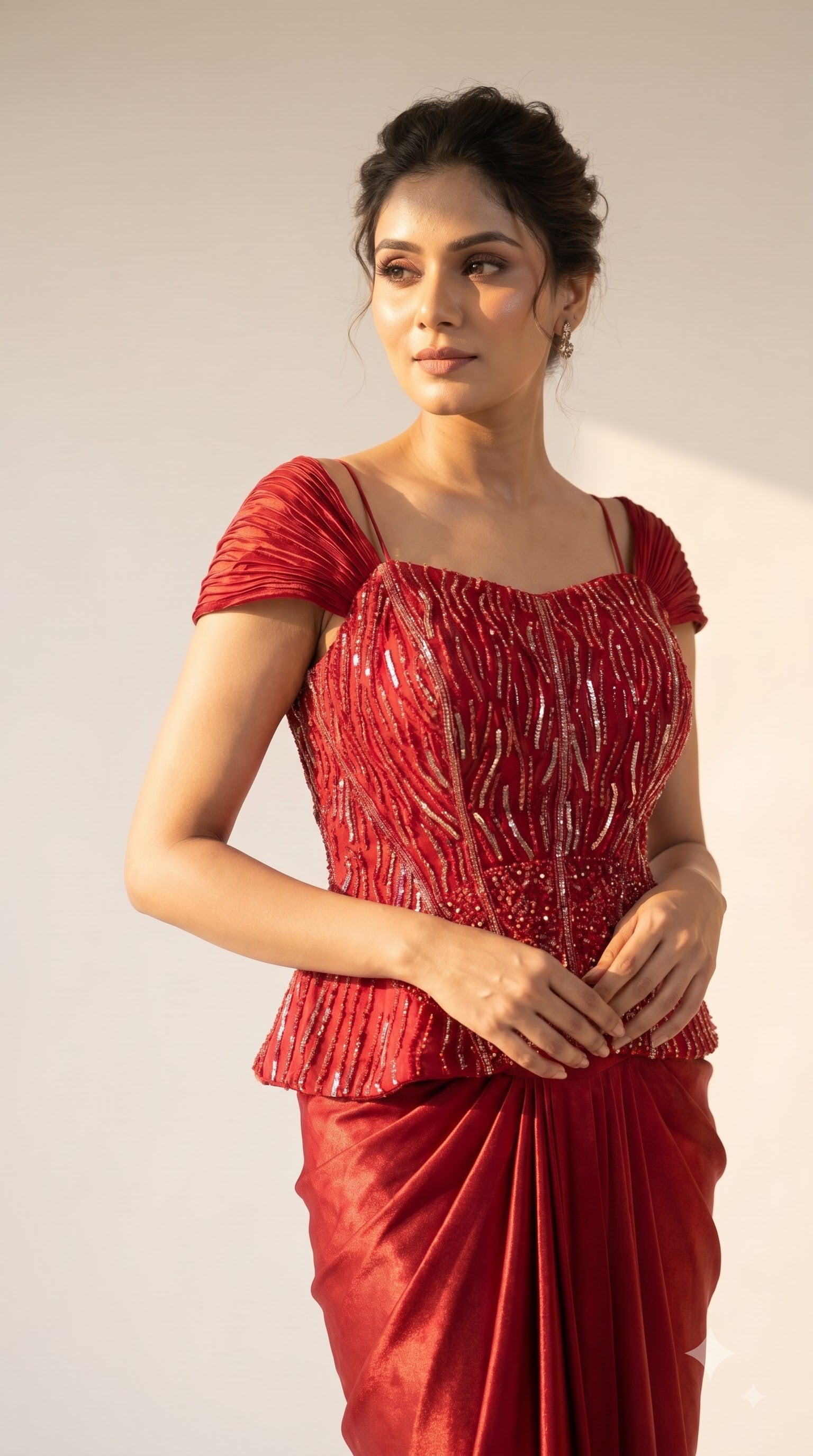 Rooh Crimson Satin Corset Dhoti Dress