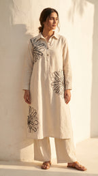 Ivory Bloom Schiffli Khadi Cotton Co-ord Set