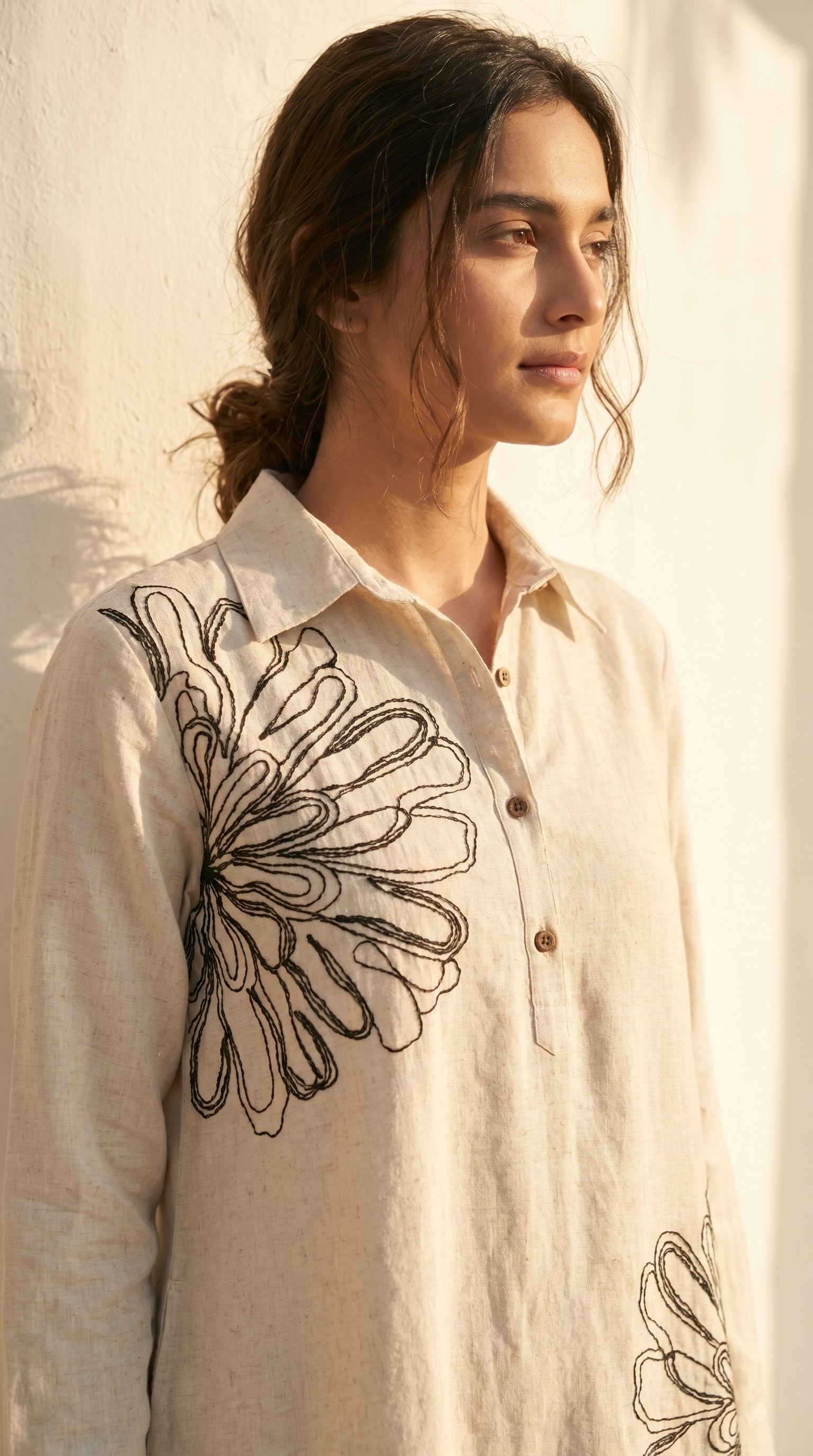 Ivory Bloom Schiffli Khadi Cotton Co-ord Set