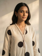 Zareen Ivory Cotton Purple Polka Coord Set