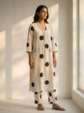 Zareen Ivory Cotton Purple Polka Coord Set