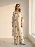 Zareen Ivory Cotton Green Polka Coord Set