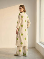 Zareen Ivory Cotton Green Polka Coord Set