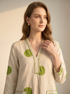 Zareen Ivory Cotton Green Polka Coord Set