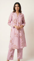 Lilac Bloom Floral Printed Cotton Kurta Set