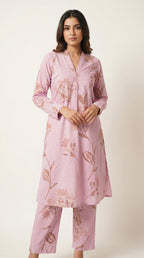 Lilac Bloom Floral Printed Cotton Kurta Set