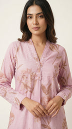 Lilac Bloom Floral Printed Cotton Kurta Set