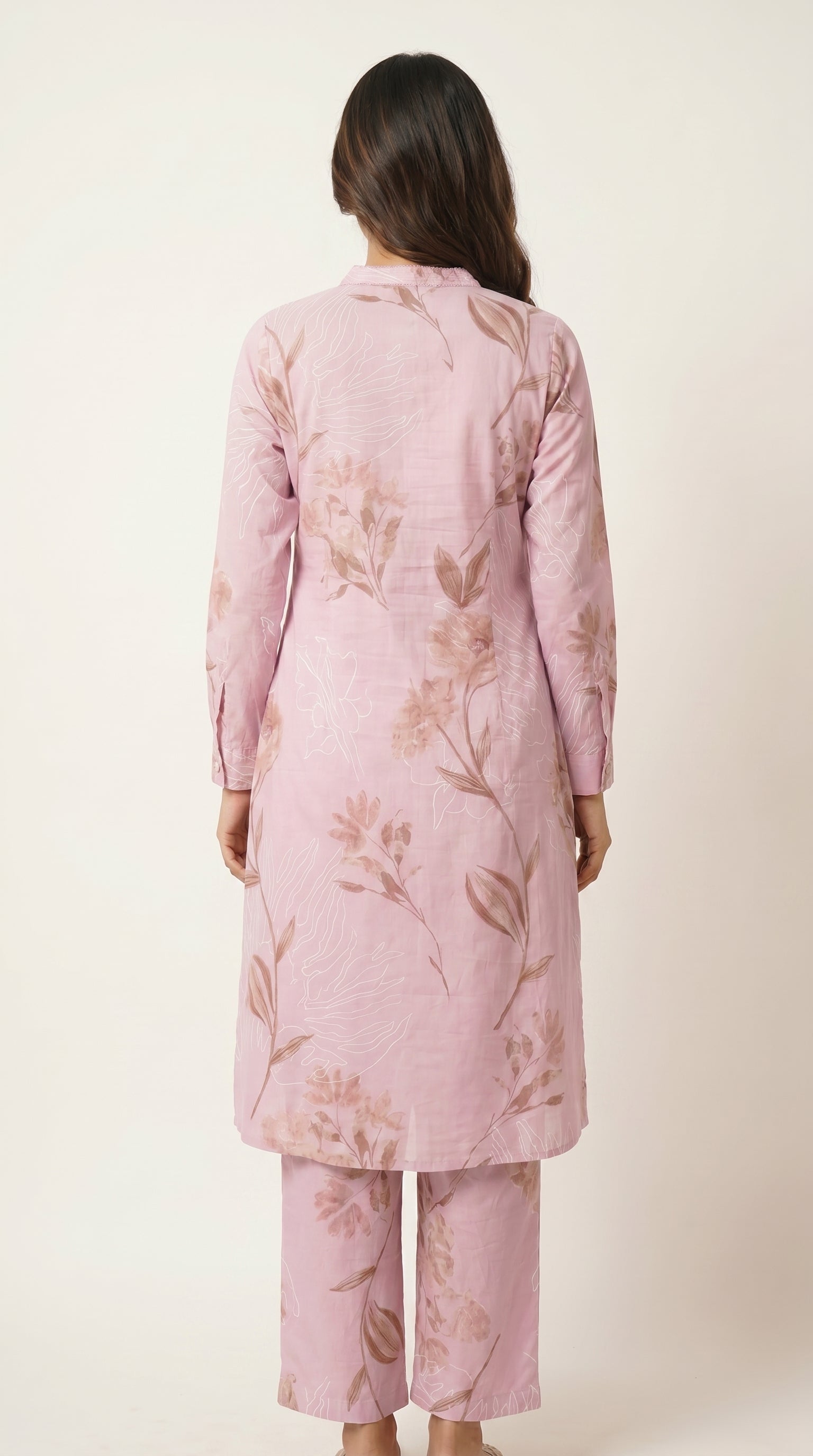 Lilac Bloom Floral Printed Cotton Kurta Set