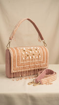 Mauve Pearl & Shell Embellished Fringe Bag