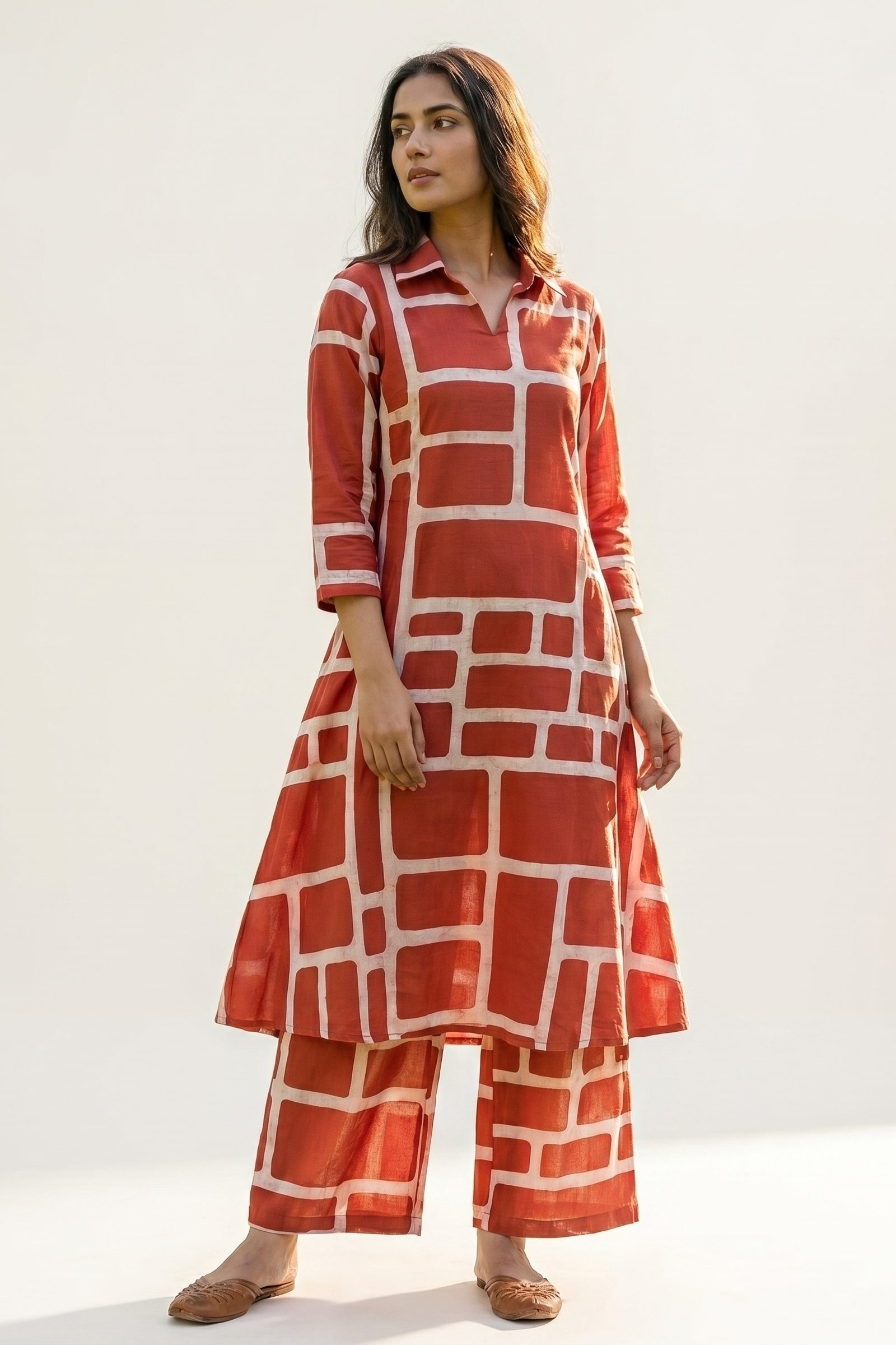 Rust Geometric Block Print Co-ord Set