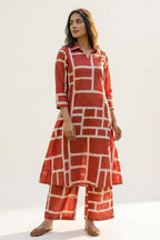 Rust Geometric Block Print Co-ord Set