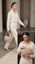 Mauve Pearl & Shell Embellished Fringe Bag