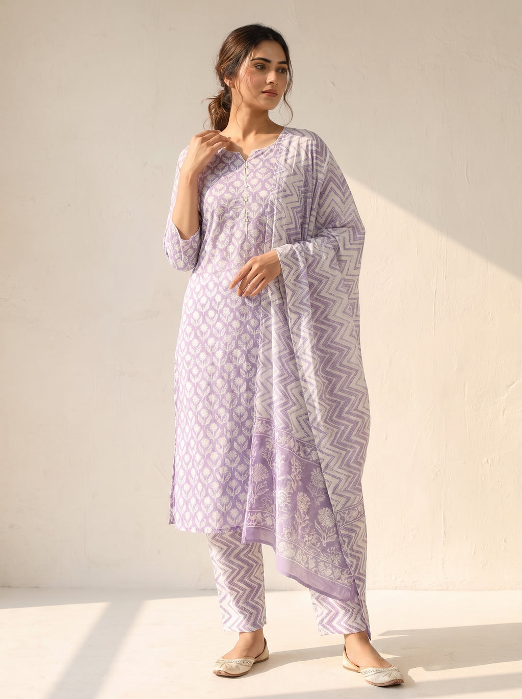 Lavender Blossom Hand-Block Printed Kurta Set