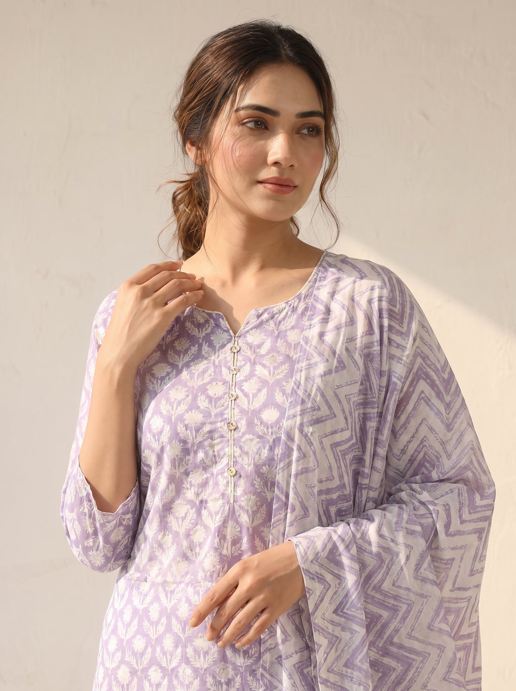 Lavender Blossom Hand-Block Printed Kurta Set