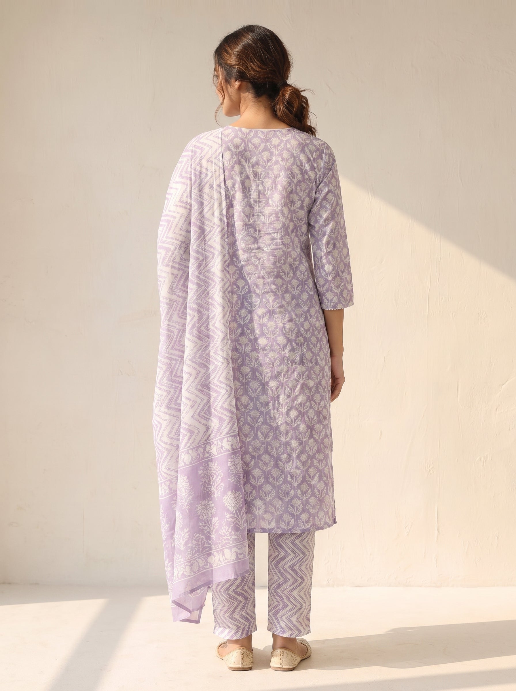 Lavender Blossom Hand-Block Printed Kurta Set
