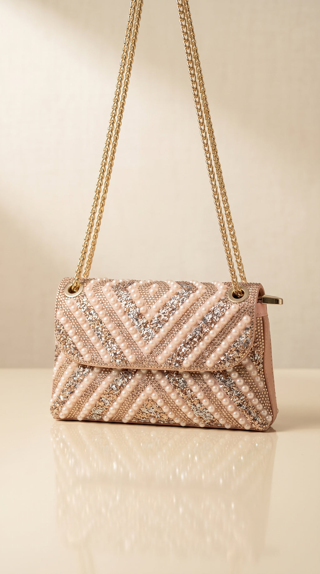 Rose Gold Pearl & Shimmer Chevron Sling Bag